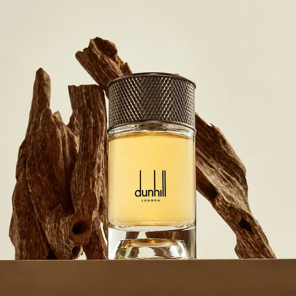 Dunhill perfume bottle with wooden background